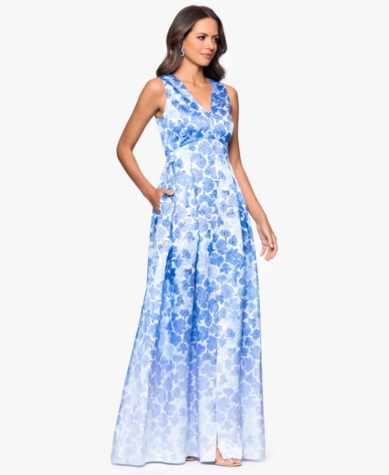 Women's Floral Printed V-Neck Gown