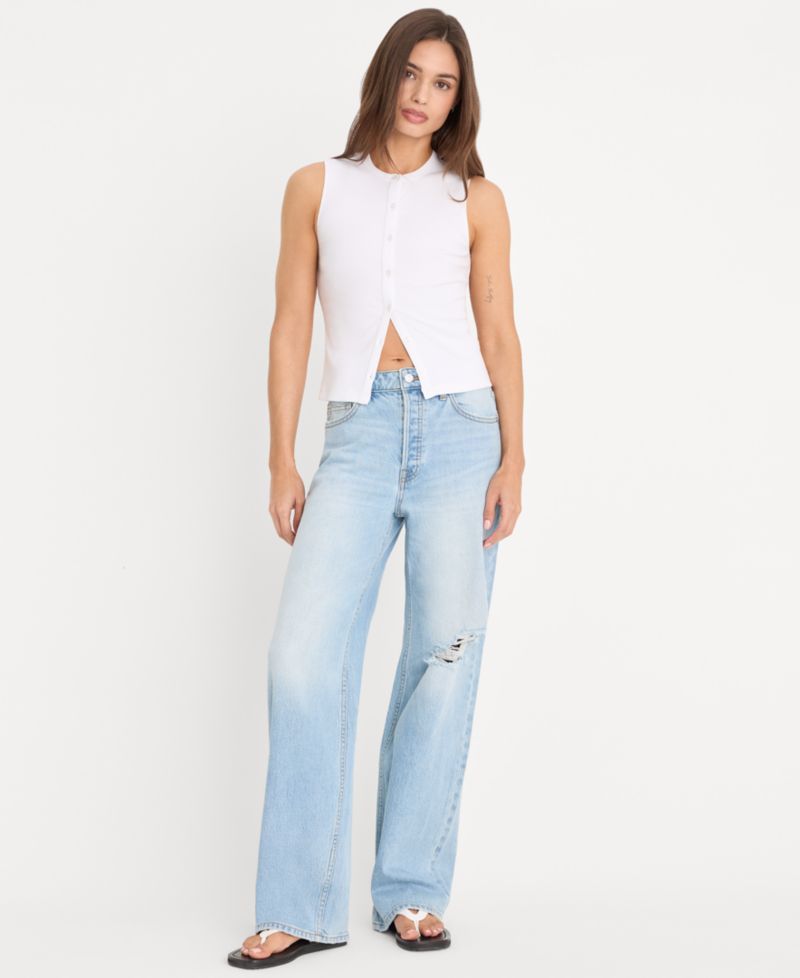 Women's Button-Front Sleeveless Top, Regular & Plus Size