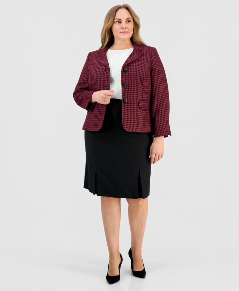Plus Size Pencil Houndstooth 2 Piece Skirt Suit