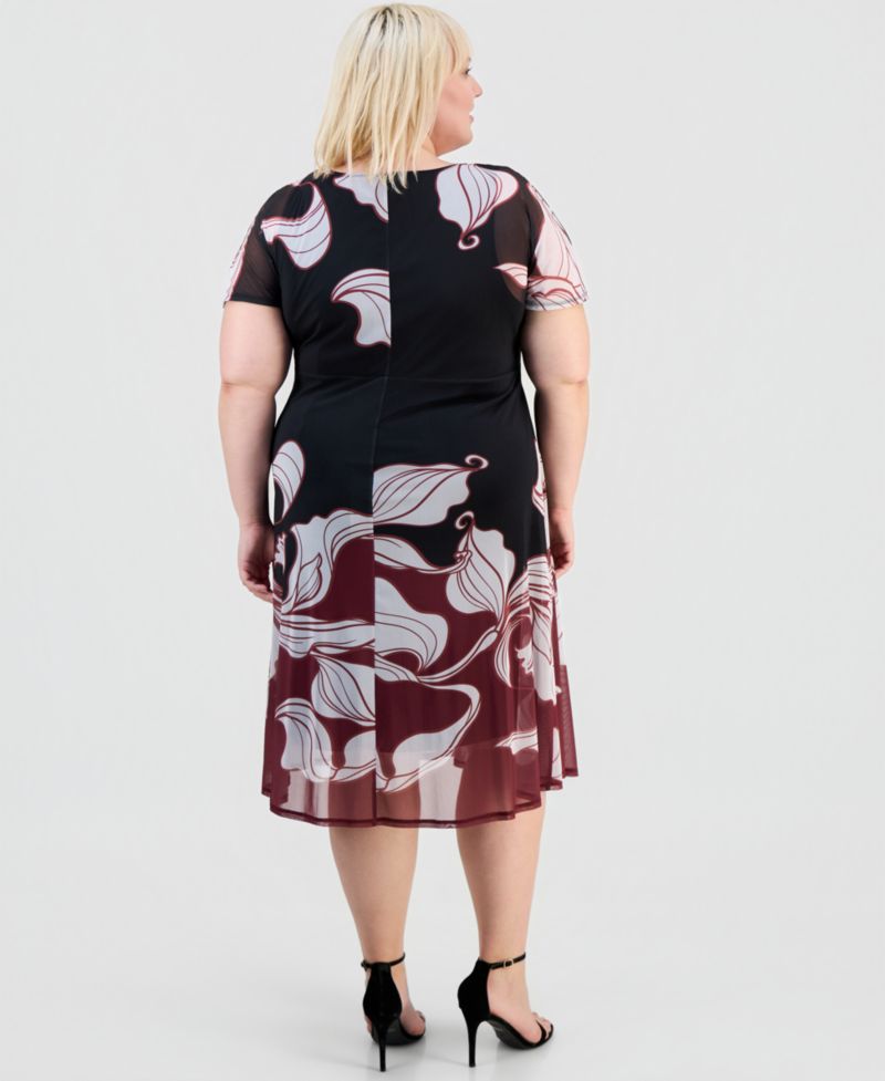 Plus Size Placement-Print Tie-Front Dress