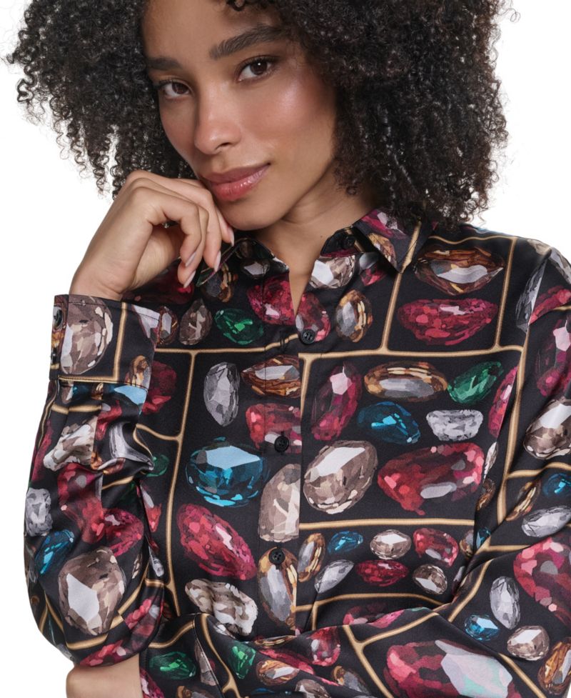 Women's Collared Button-Up Long-Sleeve Blouse