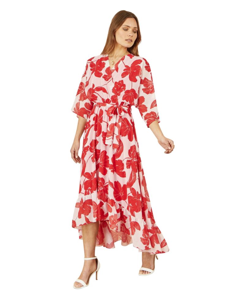 Women's Midi Dip Hem Wrap Dress