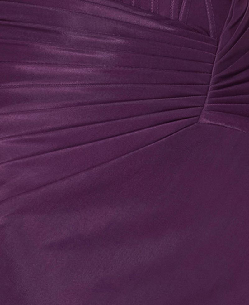 Juniors' Strapless Shiny Knit Front-Drape Gown