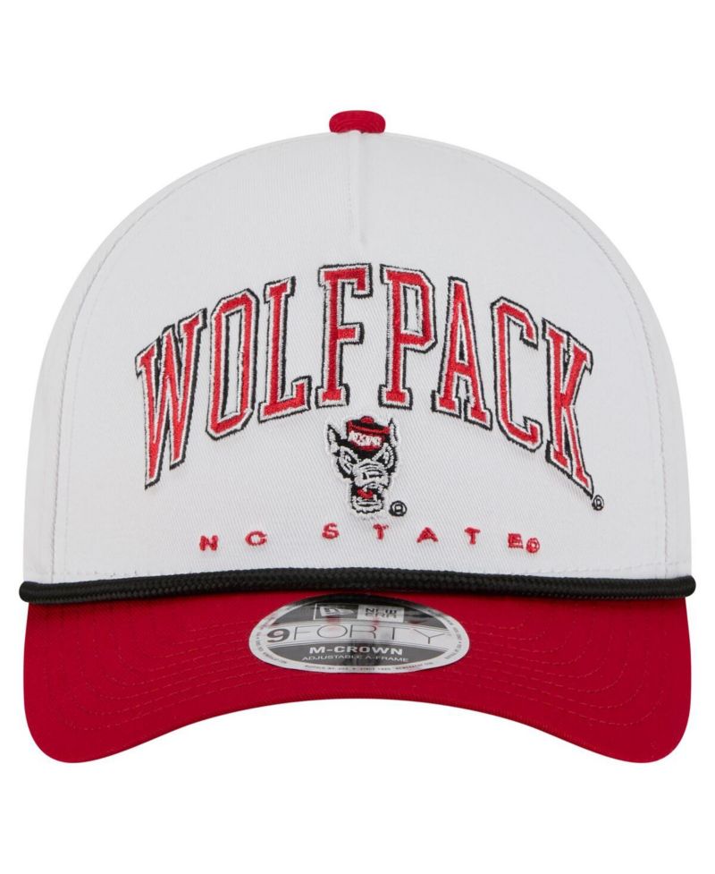 Men's White/Red NC State Wolfpack Arch Two-Tone Rope 9FORTY A-Frame M-Crown Adjustable Hat