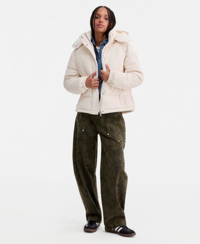 Women's Hooded Corduroy Puffer Coat