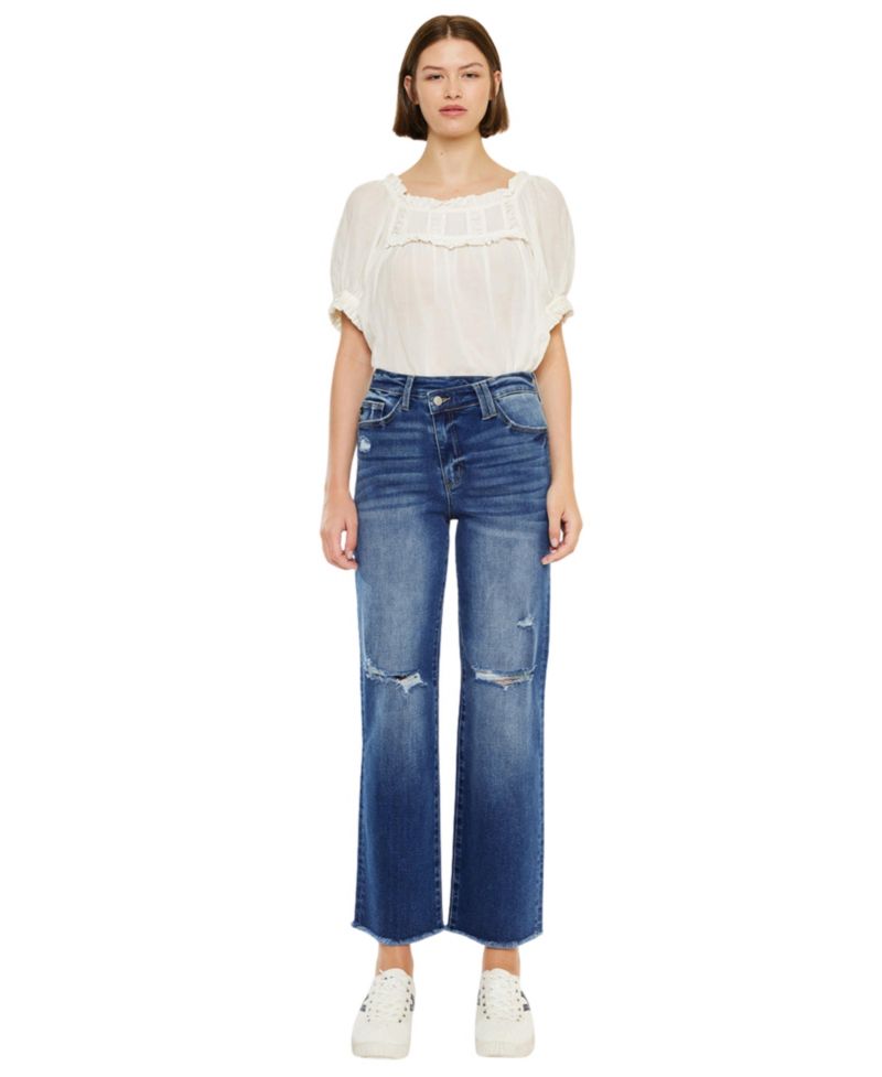 Women's Mollie High Rise Criss Cross Straight Jeans