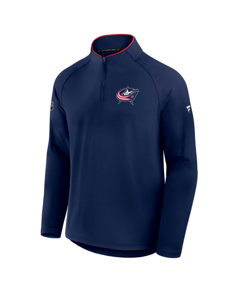 Men's Navy Columbus Blue Jackets Authentic Pro Rink Training Quarter-Zip Pullover Sweatshirt
