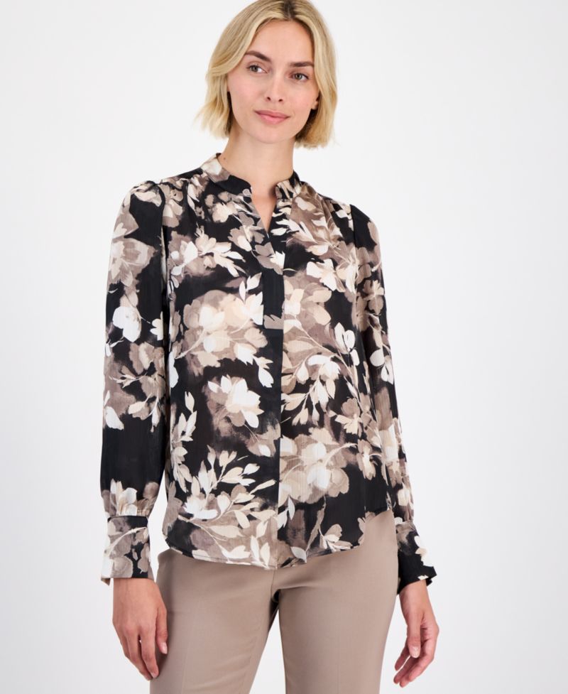 Petite V-Neck Pleated-Front Blouse