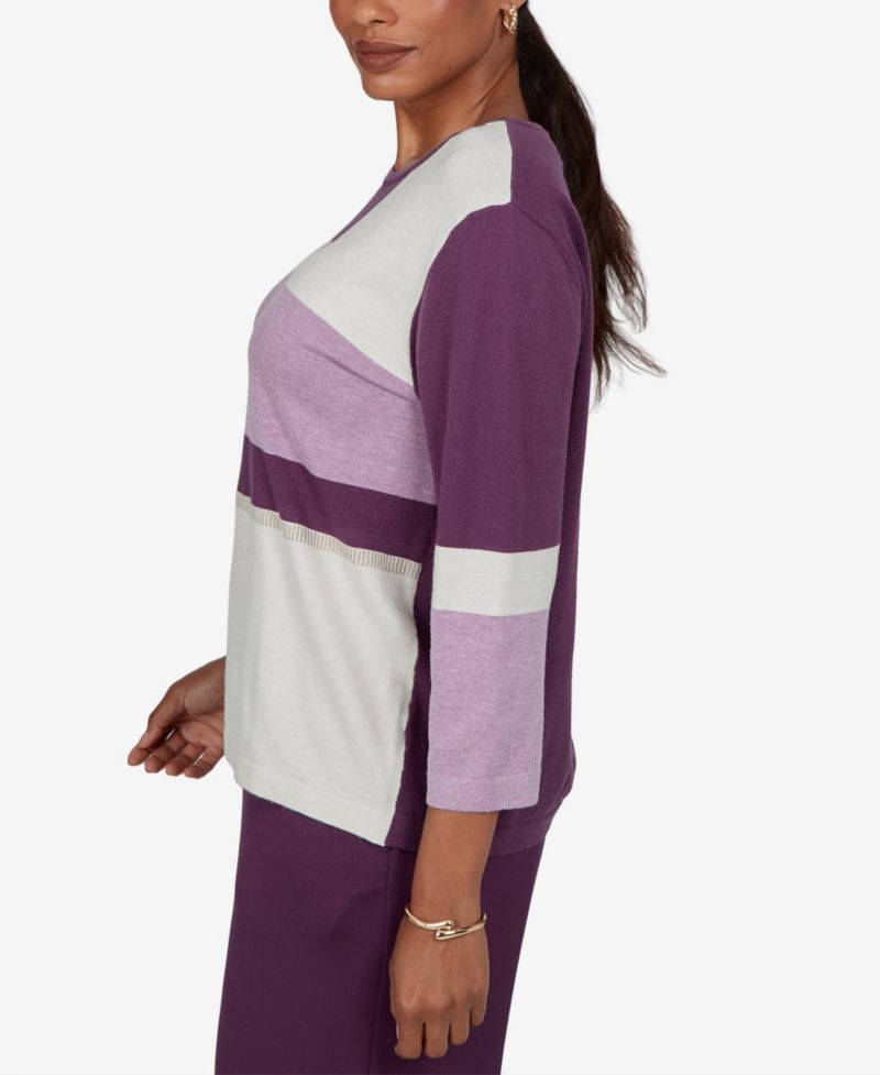 Petite Colorblock 3/4-Sleeve Crew Neck Pullover Sweater