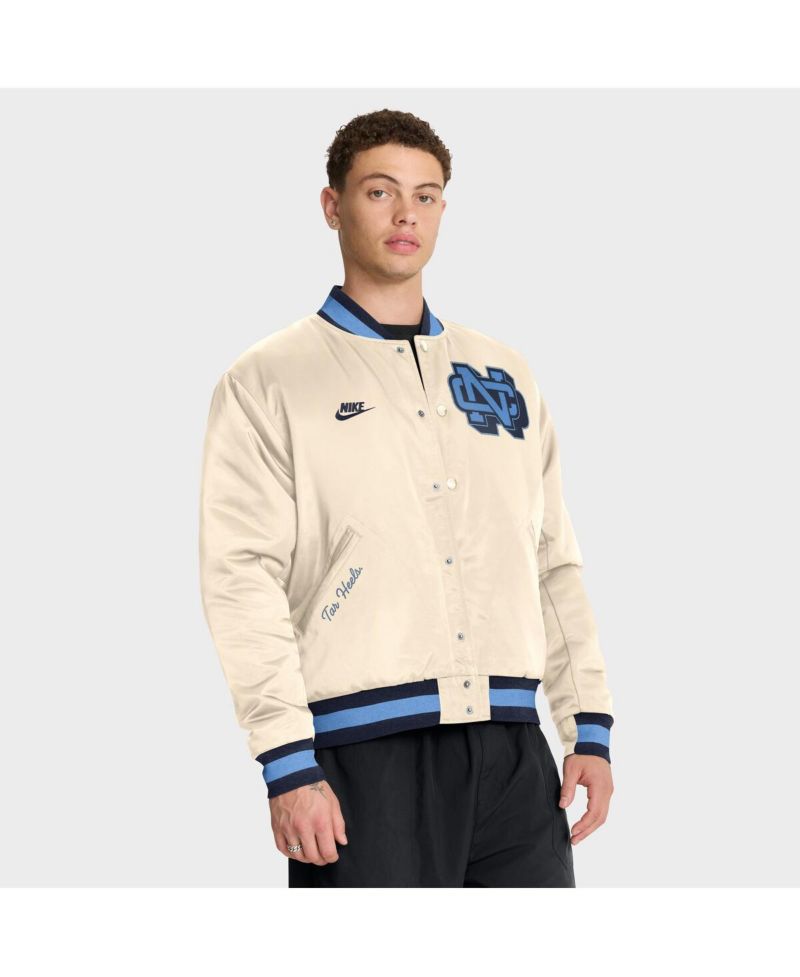 Men's Tan North Carolina Tar Heels Legacy Full-Snap Bomber Jacket