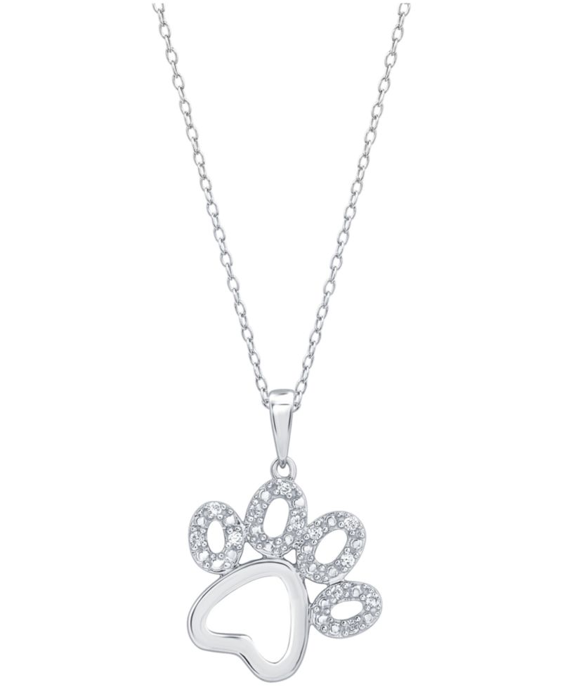 Diamond Pawprint Pendant Necklace (1/10 ct. t.w.) in Sterling Silver