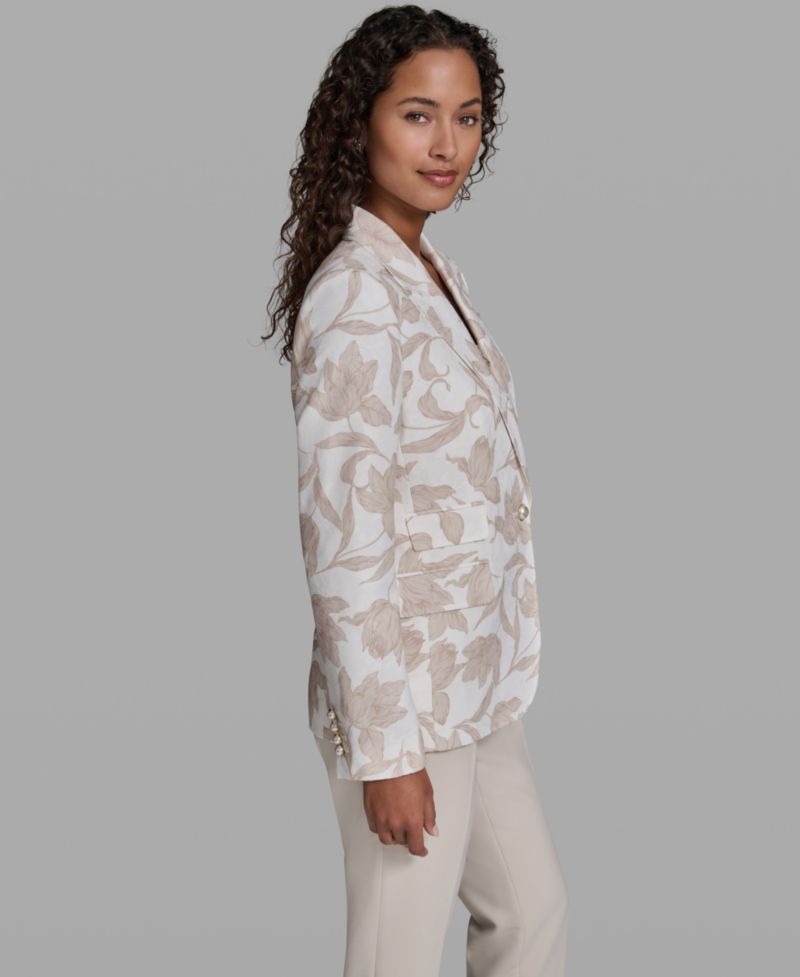 Women's 3 Pocket Floral Printed Notch Lapel Blazer