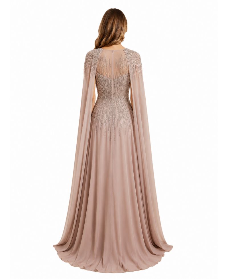 Women's Chiffon A-line Long Gown with Long Cape Sleeves