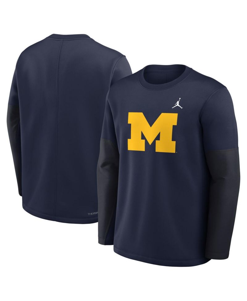 Men's Navy Michigan Wolverines 2025 Sideline Coach Performance Long Sleeve T-Shirt