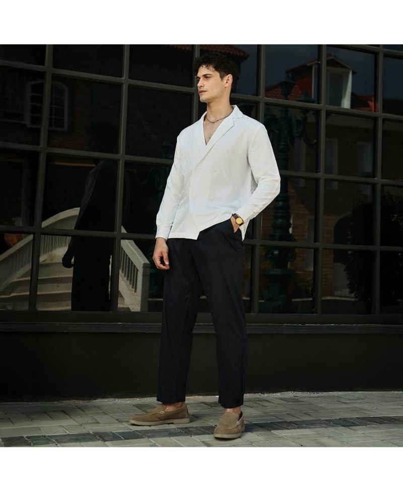 Men's Daisy White Double-Breasted Moziac Shirt
