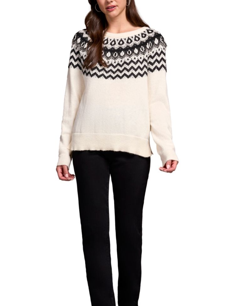 Women's Soft Beaded Fair Isle Scoop Neck Sweater