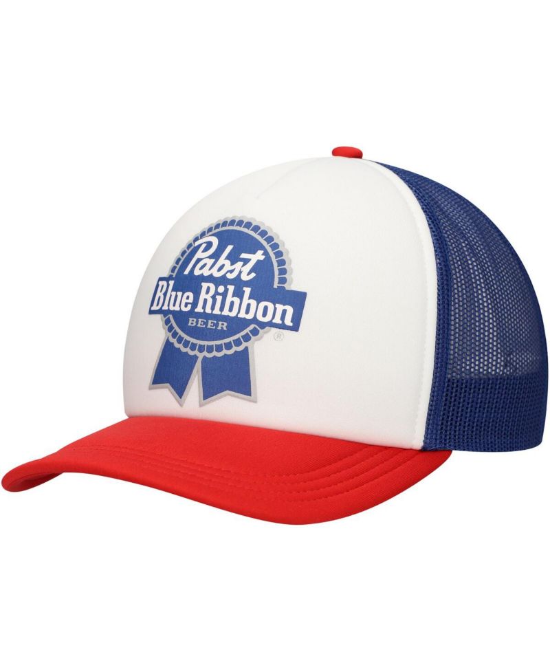 Men's White Pabst Blue Ribbon Foam Trucker Adjustable Hat