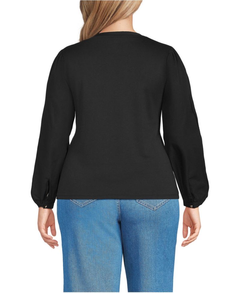 Plus Size Supima Interlock Scoop Neck Blouson Sleeve Top