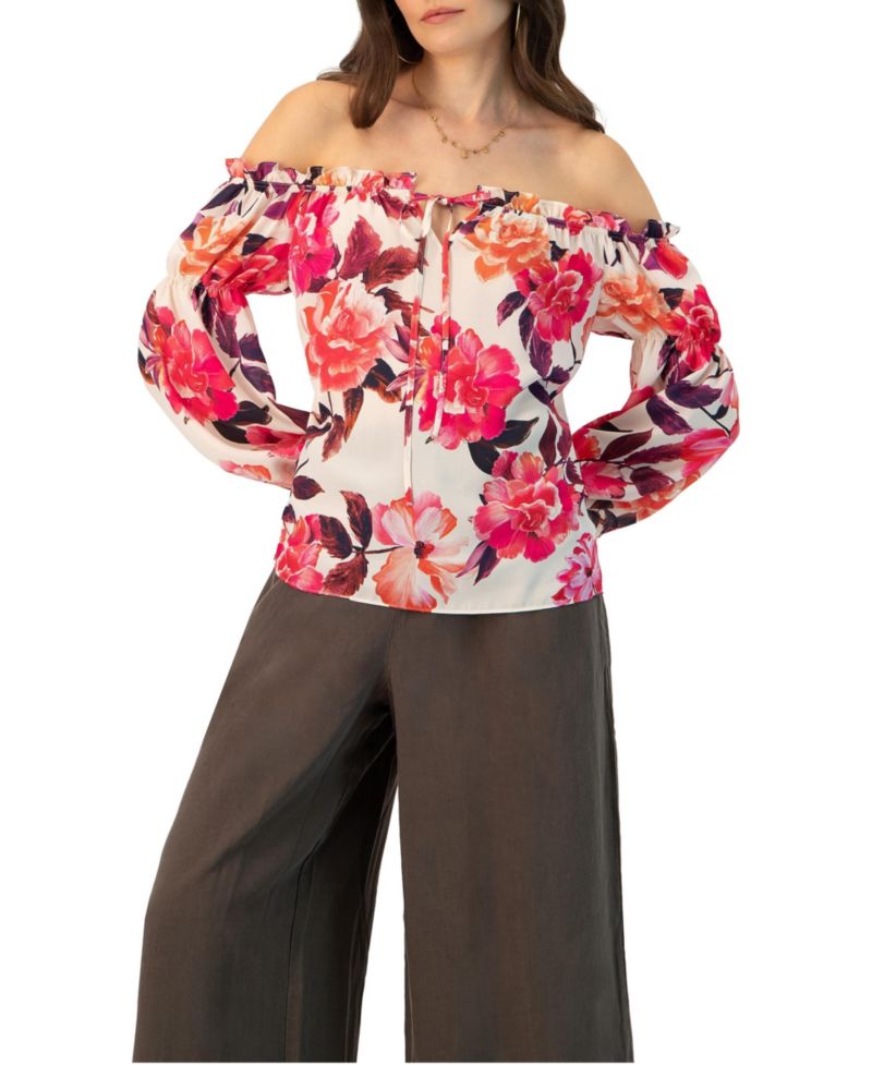 Women's Off-Shoulder Long Sleeve Printed Blouse