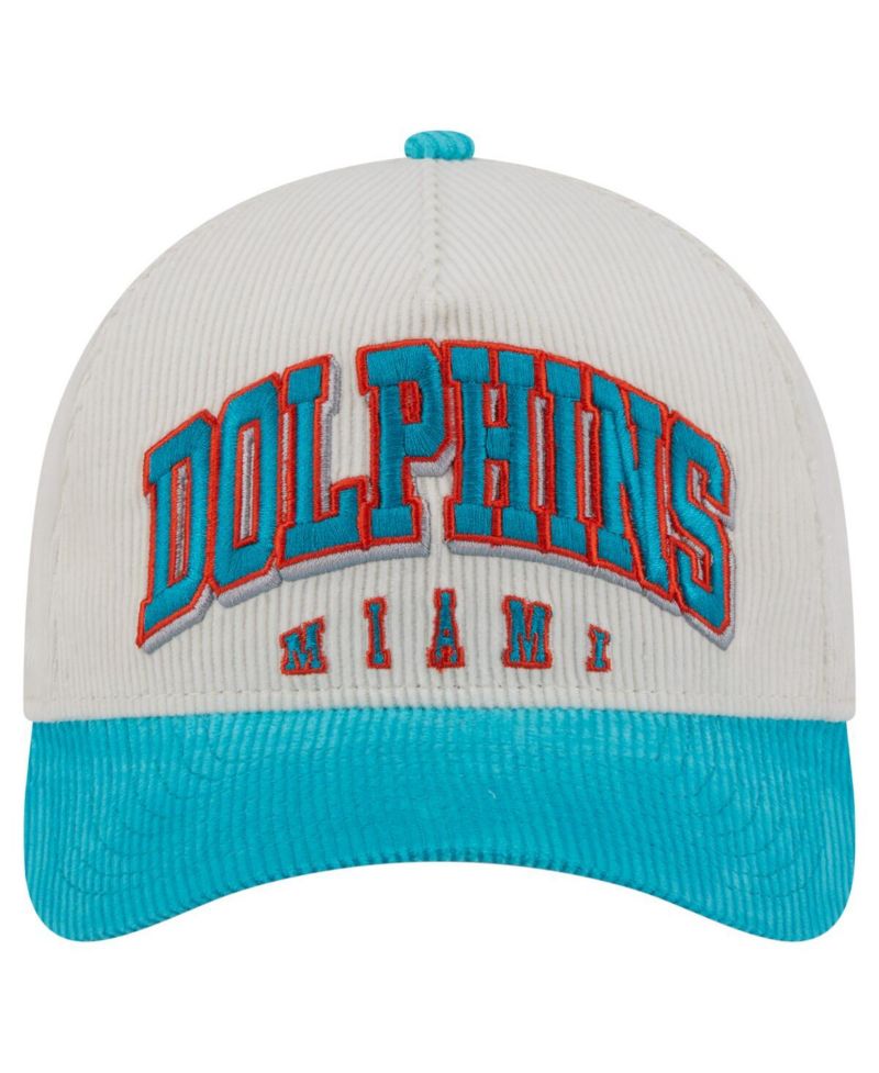 Men's Cream/Aqua Miami Dolphins Throwback Two-Tone Sided Corduroy 9FORTY A-Frame Adjustable Hat