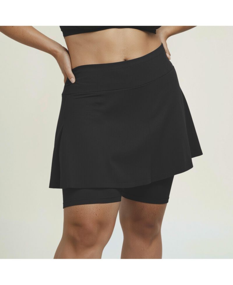 Plus Size Flared Mid-Thigh Swim Skirt With Bike Shorts