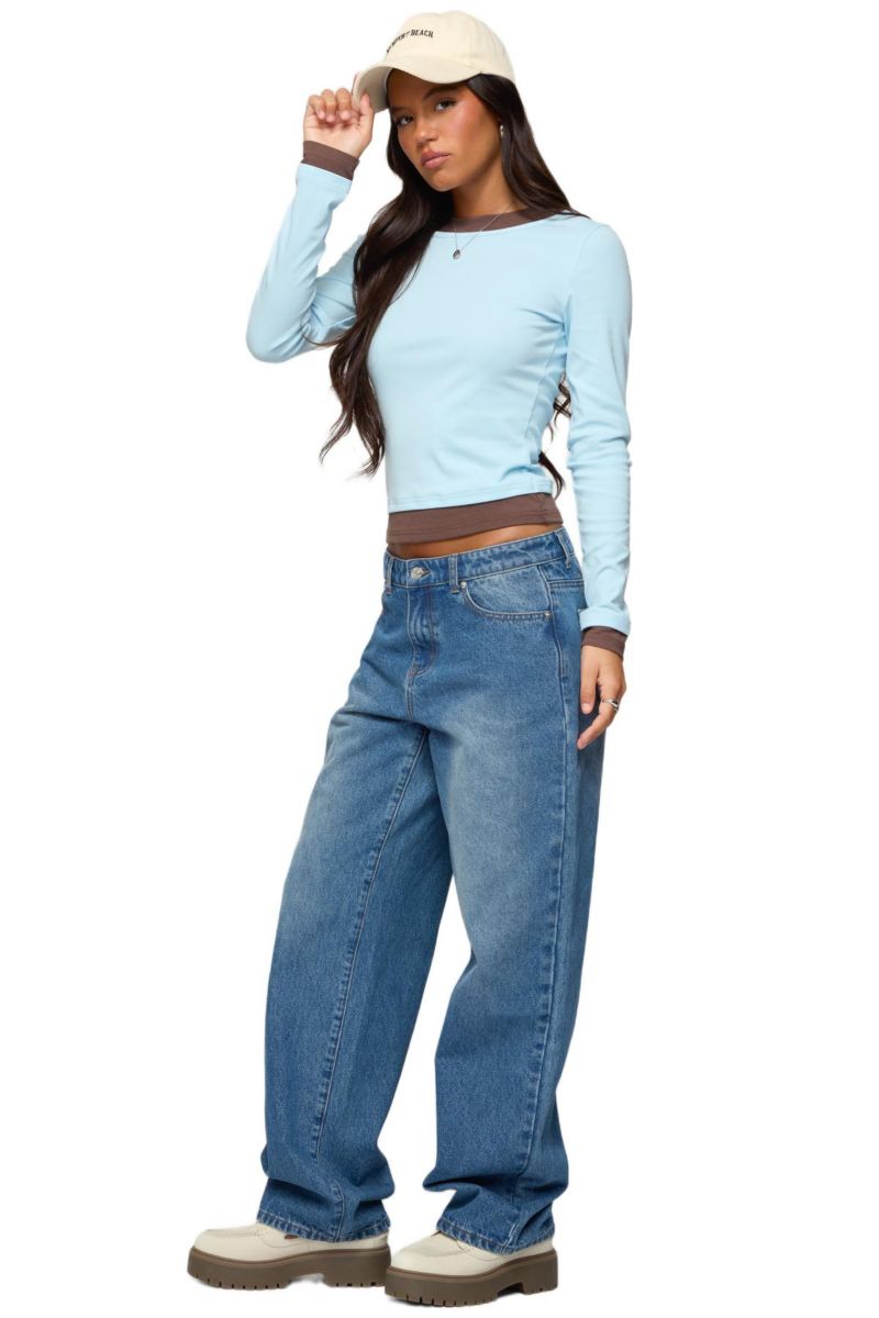 Women's Contrast Layered Look Long Sleeve T Shirt
