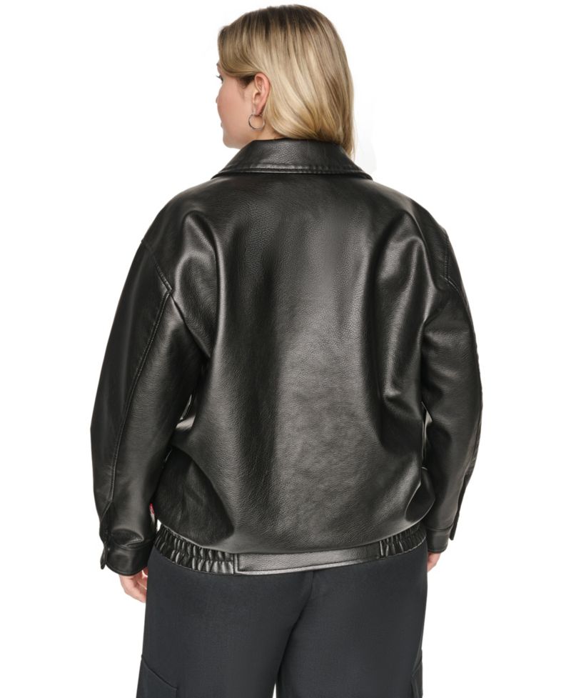 Plus Size Relaxed-Fit Faux Leather Bomber Jacket