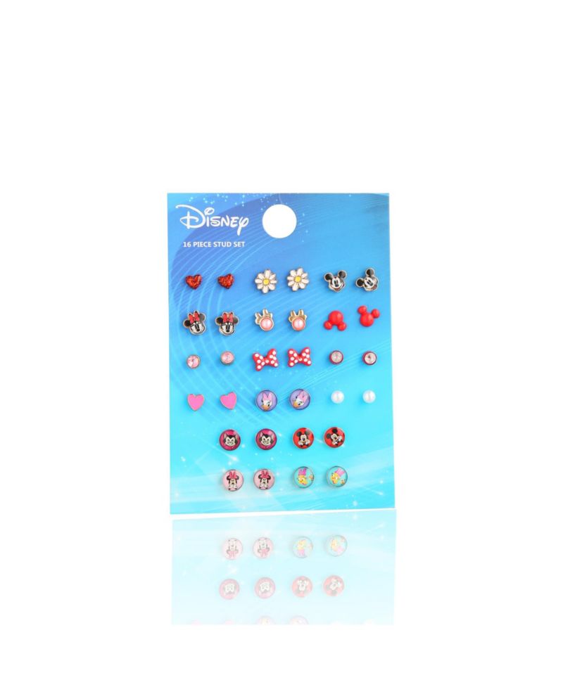 Mickey, Minnie Mouse & Friends Stud Earrings Pack of 16 Pairs - Officially Licensed Disney Earrings for Daily Wear