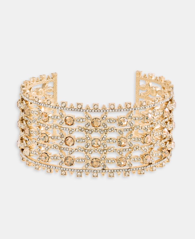 Women's Glass Crystal Gold-Tone Studded Statement Cuff Bracelet