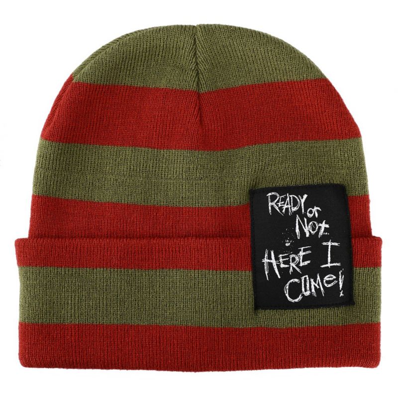 Men's Ready Or Not Here I Come Woven Label Striped Cuffed Beanie