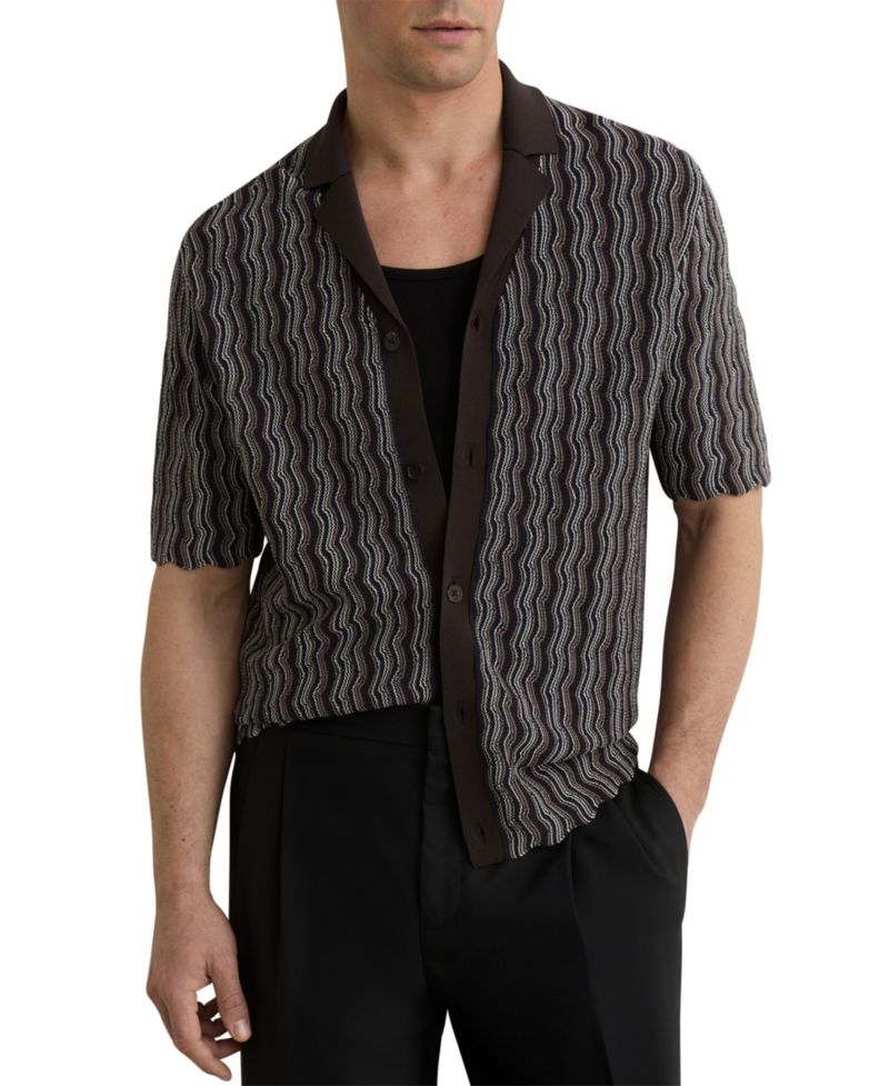 Men's Drake Button Through Wavy Stripe Cuban Shirt
