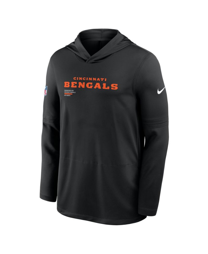 Men's Black Cincinnati Bengals Big & Tall Sideline Performance Long Sleeve Hoodie T-Shirt
