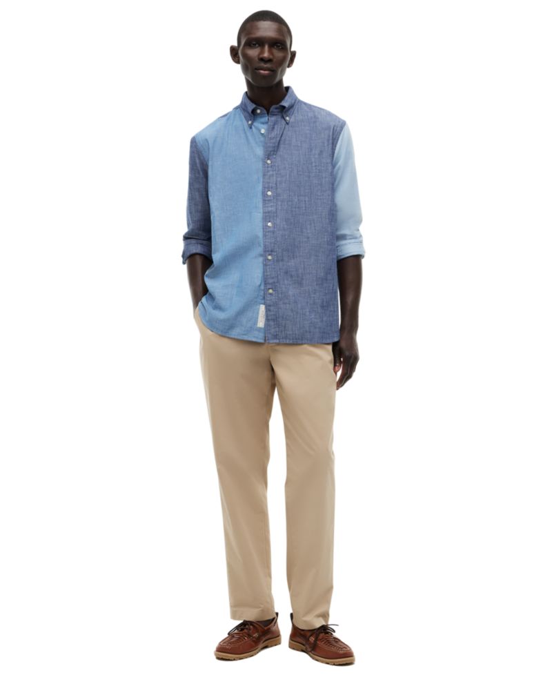 Men's Chambray Blocking Long-Sleeve Shirt