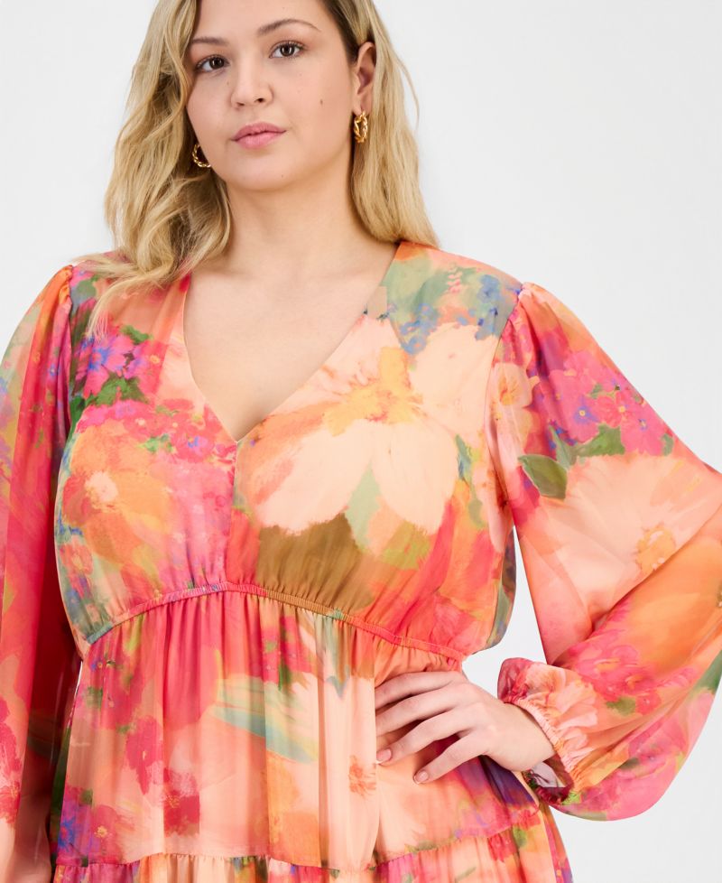 Plus Size V-Neck Tiered Maxi Dress