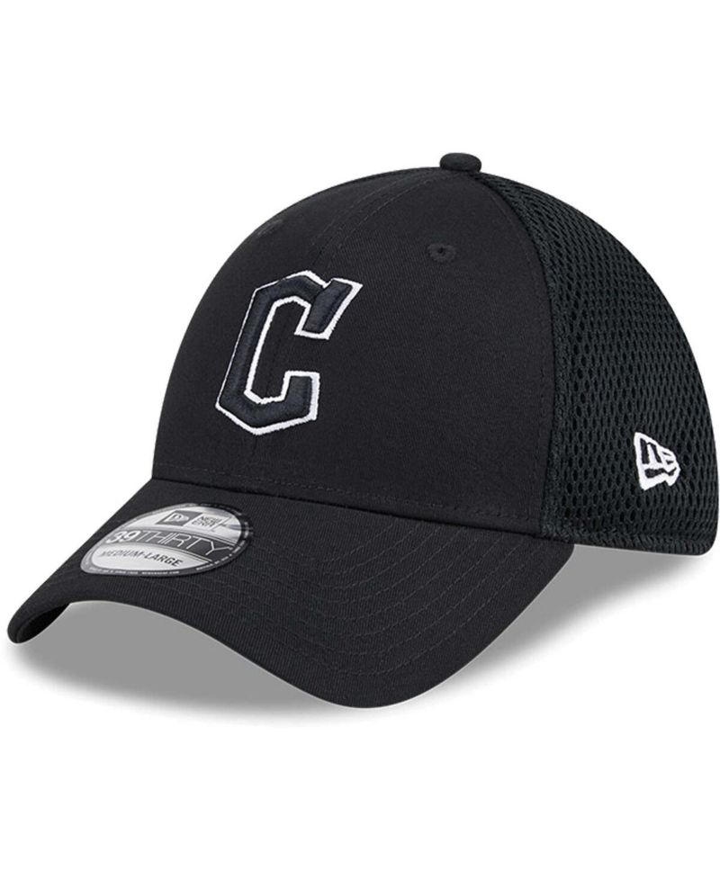 Men's Cleveland Guardians Evergreen Black White Neo 39Thirty Flex Hat