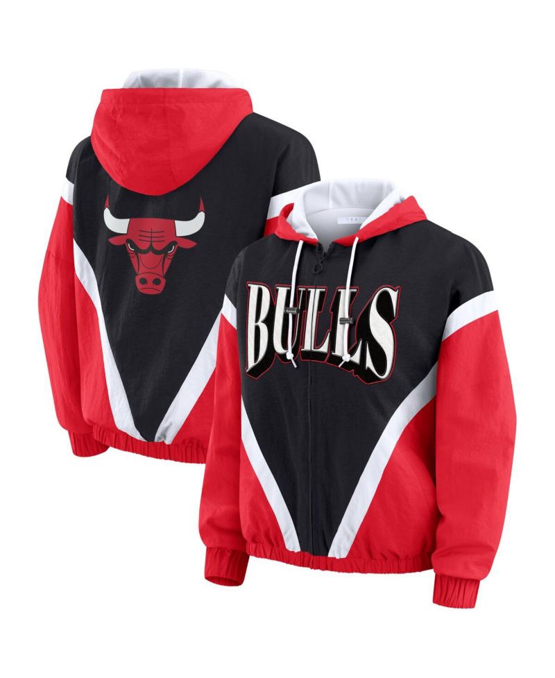 Women's Black/Red Chicago Bulls Color Block Full-Zip Hoodie Windbreaker Jacket