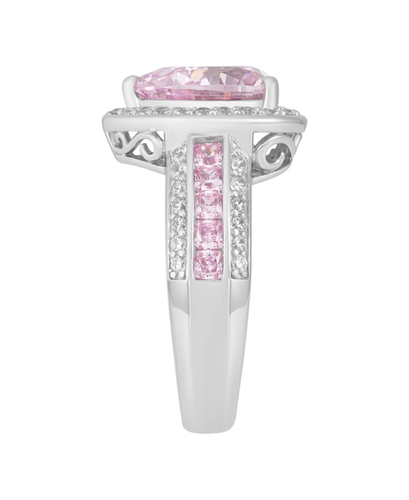 Pink Cubic Zirconia (7-1/3 ct. t.w.) and White Cubic Zirconia (1-1/5 ct. t.w.) Heart Ring in Sterling Silver Rhodium