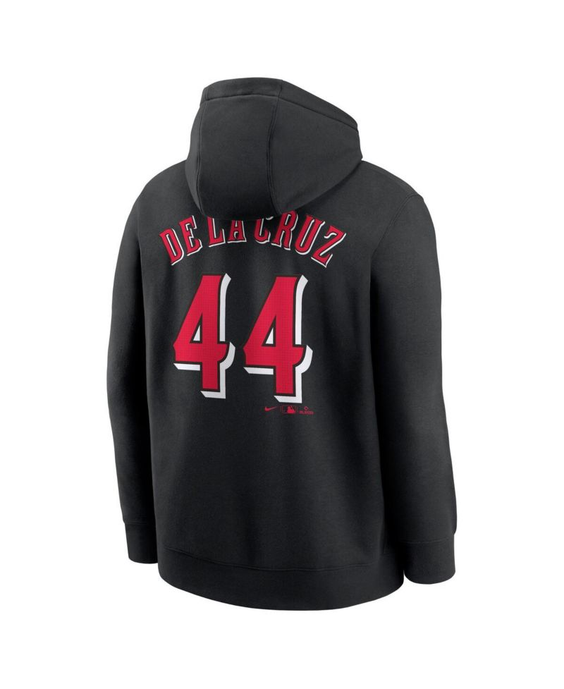 Men's Elly De La Cruz Black Cincinnati Reds Player Name & Number Club Fleece Pullover Hoodie
