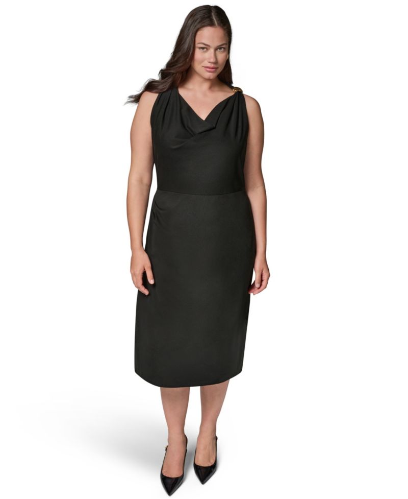 Plus Size Shoulder Hardware Sleeveless Midi Dress