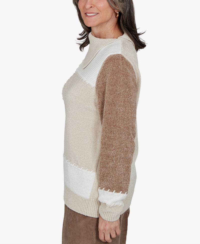 Petite Cowl Neck Cable-Knit Colorblock Pullover Sweater