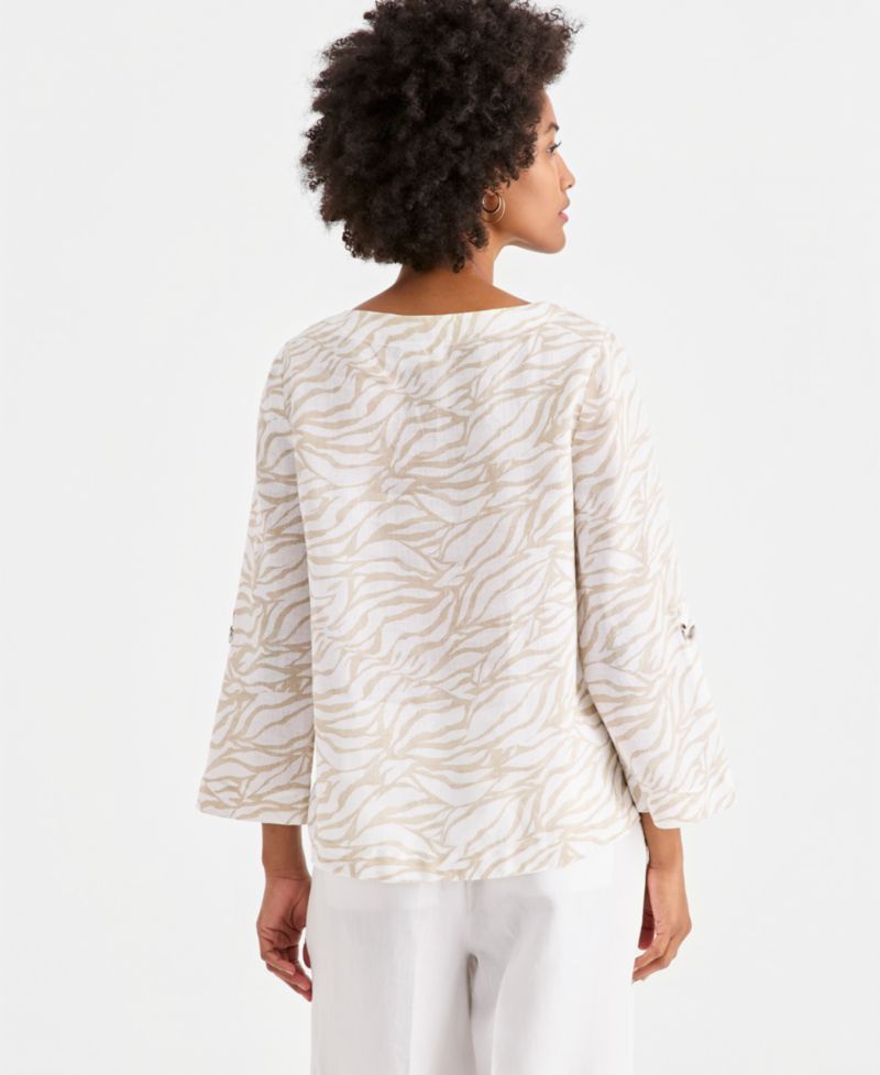 Petite 100% Linen Cuffed Top