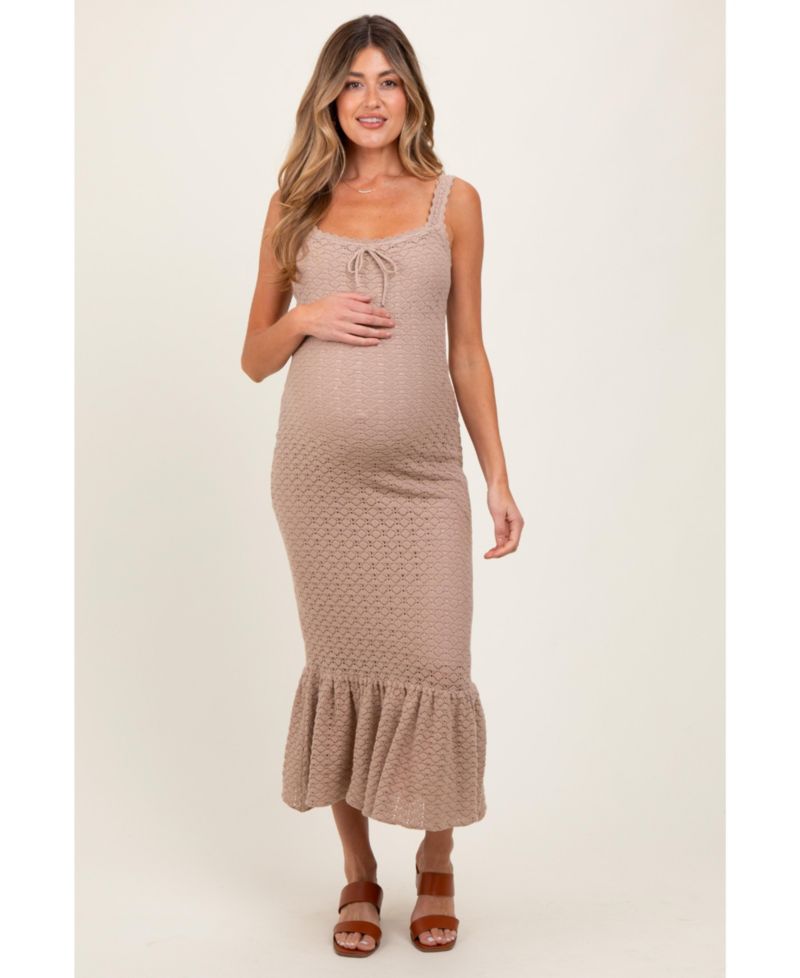 Women's Crochet Knit Front Tie Midi Dress