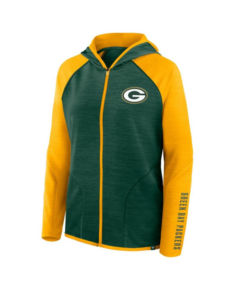 Women's Green/Gold Green Bay Packers Redzone End Around Pass Raglan Full-Zip Hoodie