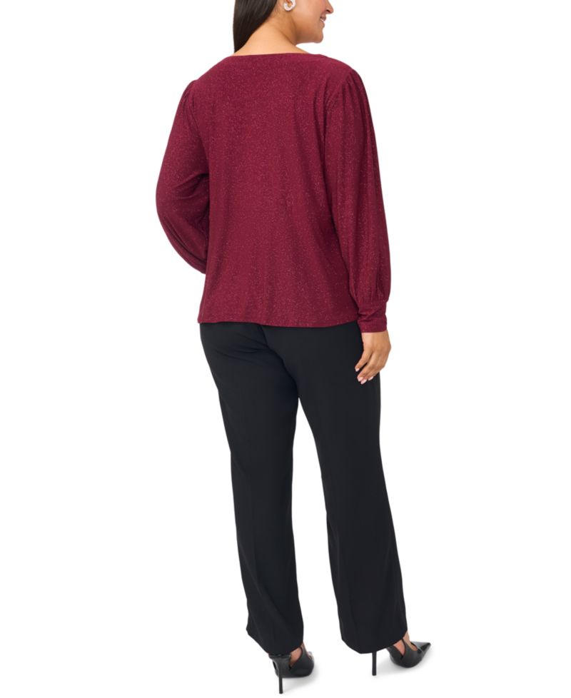 Plus Size Faraj Faux-Wrap Metallic Long-Sleeve Top