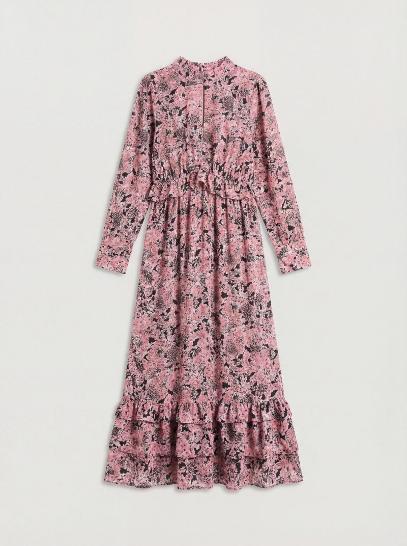 Women's Chiffon Shirred High Neck Midi Dress