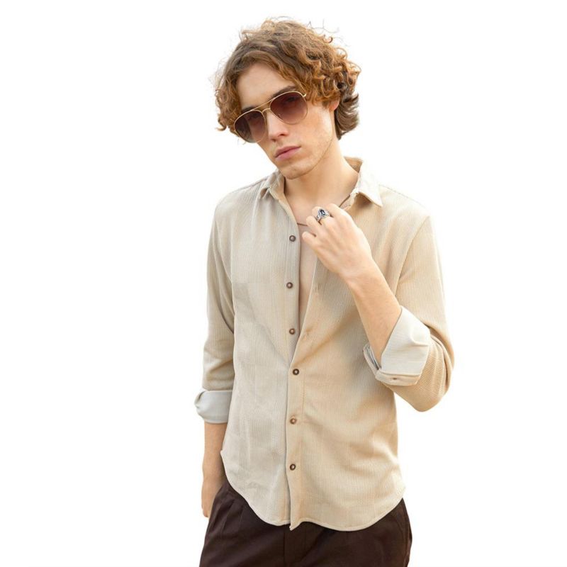 Men's Saltbox Beige Solid Knit Shirt