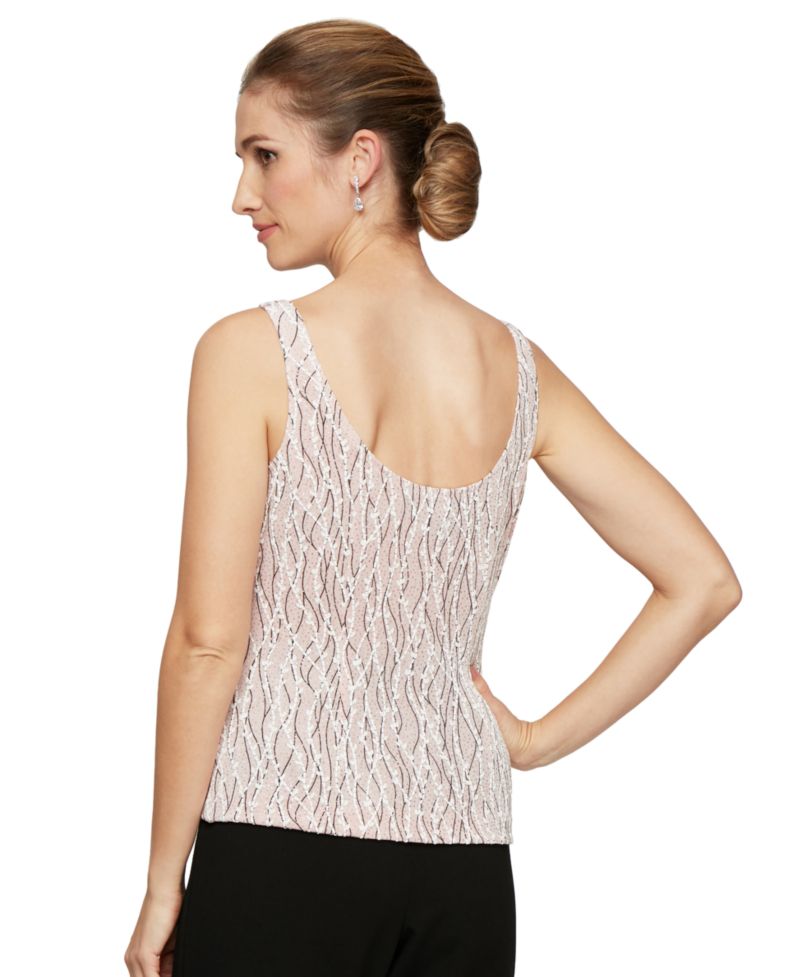 Printed Piped 3/4-Sleeve Two-Piece Glitter Top & Jacket
