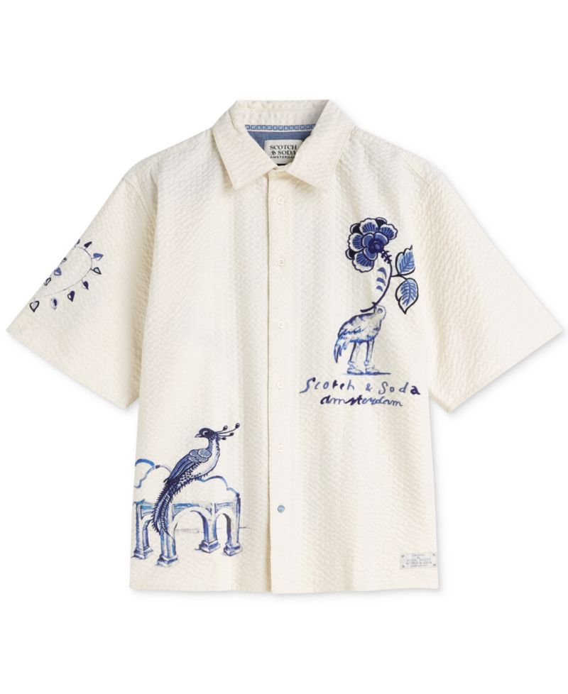 Men's Delfts Blauw Artwork Camp Collar Shirt