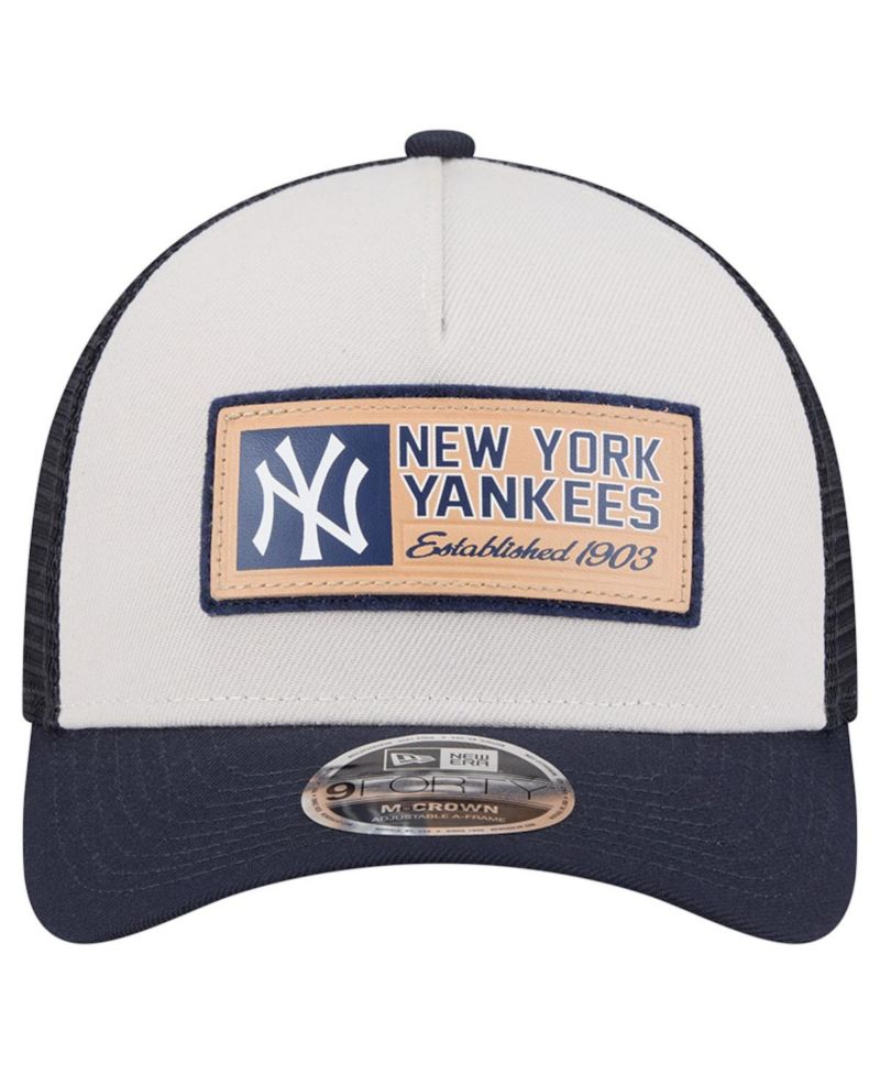 Men's Stone/Navy New York Yankees Text A-Frame Trucker 9FORTY Hat