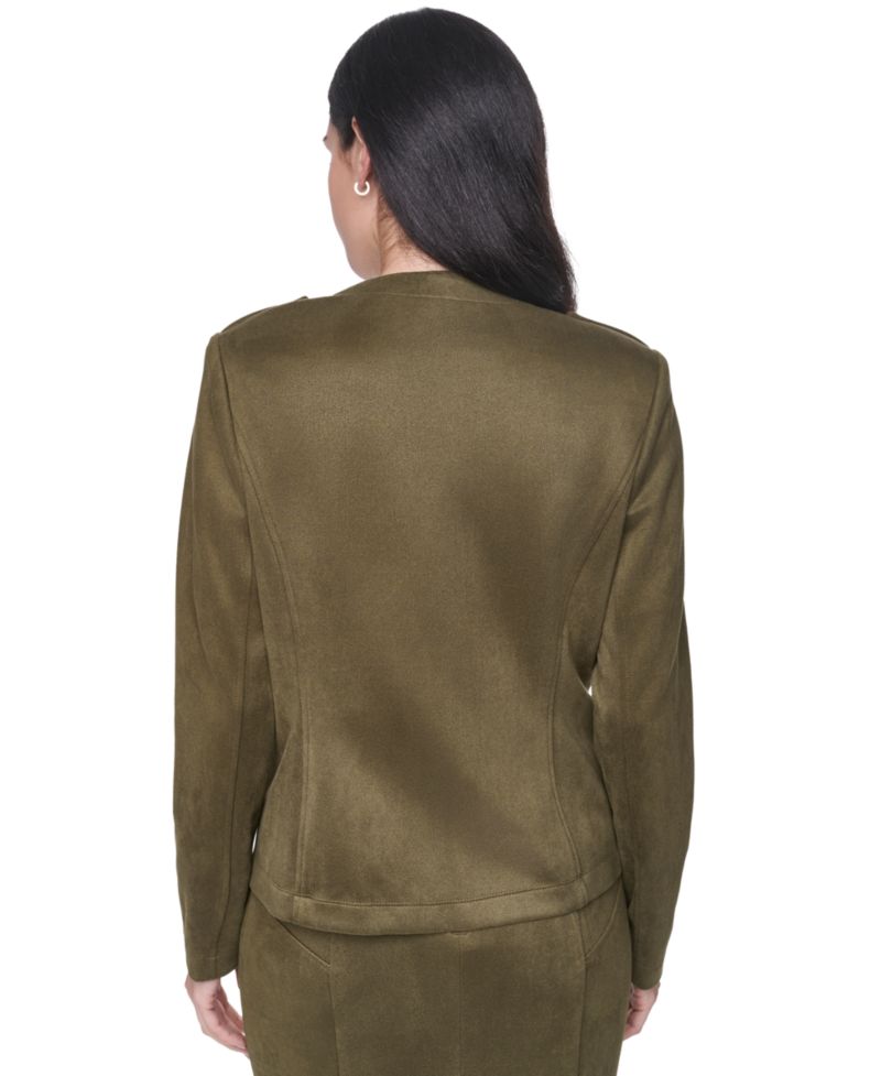 Women's Suede Collarless Band Jacket